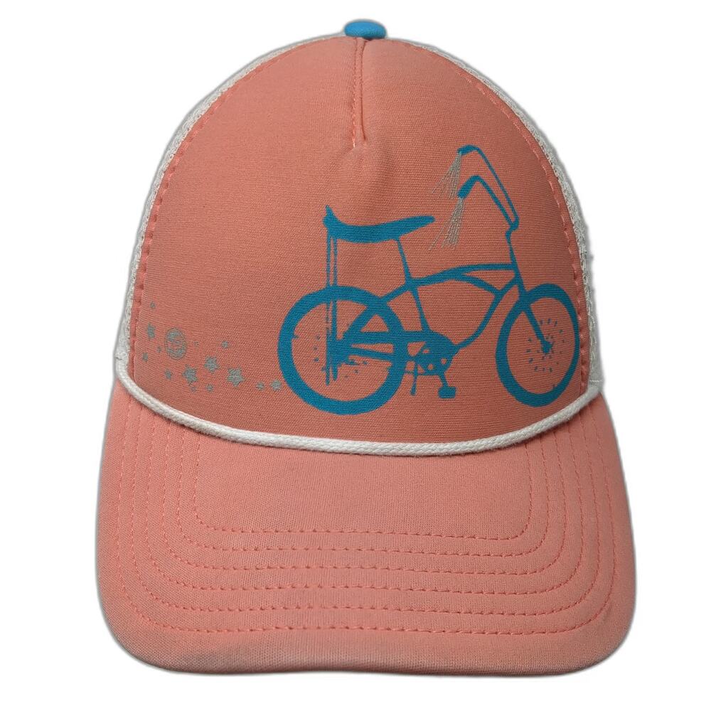 Pistil Trucker Hat Pink One Size Bicycle Graphic White Rope Mesh Back Snapback